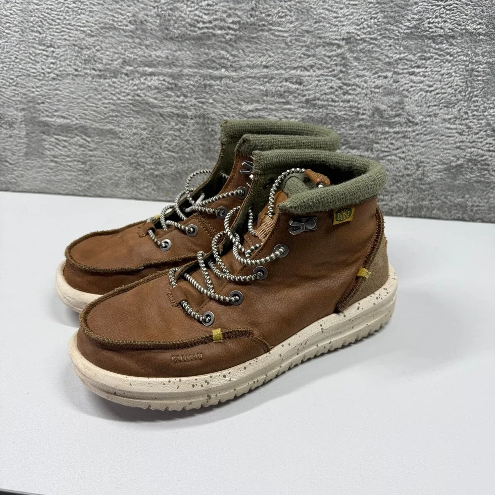 Hey Dude Bradley Boot Youth Walnut Leather Mid Top Shoes 40269-267 Size 4